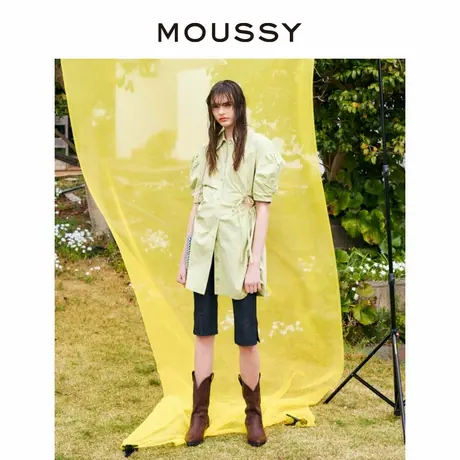 MOUSSY 薄荷曼波风甜美泡泡袖抽褶露腰短款连衣裙女010GS230-2670图片