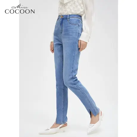 MISSCOCOON高腰牛仔裤2023春装新款女小众设计裤脚开叉烟管裤图片