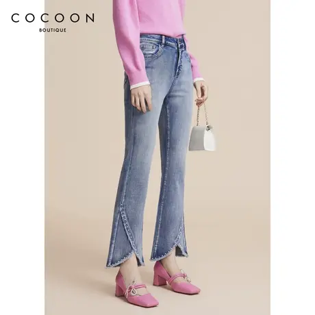 可可尼COCOON商场同款时尚裤子2024秋新女装高腰中长款微喇牛仔裤图片