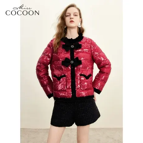 MISSCOCOON节日氛围感时髦撞色2023冬装新款珠片羽绒服图片
