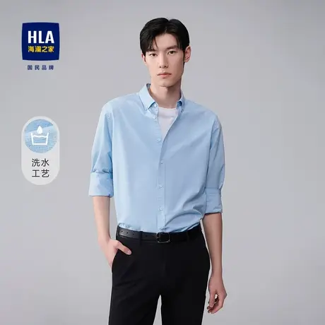 HLA/海澜之家镂空面料长袖休闲衬衫清爽透气舒适衬衣男图片