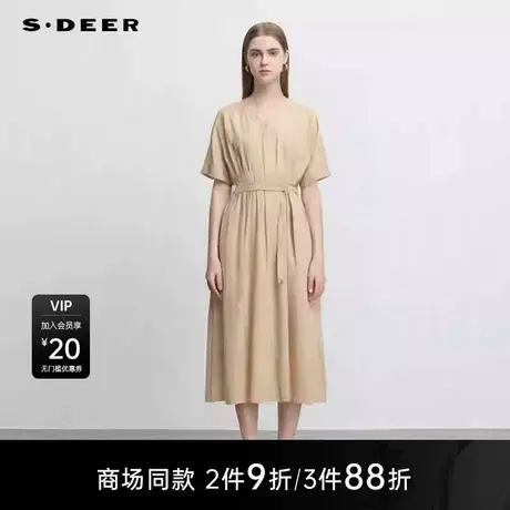 【商场同款】sdeer圣迪奥女度假风V领收腰短袖连衣裙S25281230图片