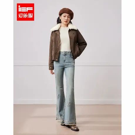 IEF/爱依服长裤2025春季新款韩版时尚小众设计高腰百搭牛仔喇叭裤图片