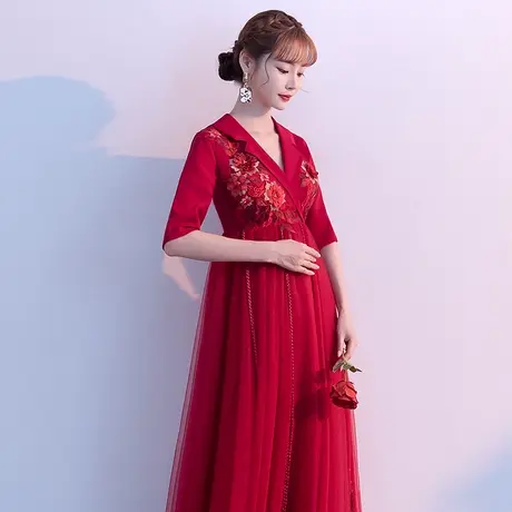 孕妇敬酒服2020新款新娘酒红色结婚衣服回门礼服女大码高腰遮肚子图片