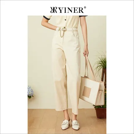 YINER音儿专柜女装2022夏季新款明线装饰直筒休闲裤图片