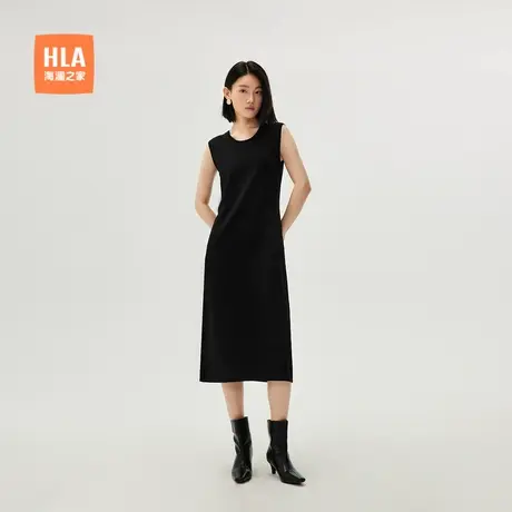 HLA/海澜之家圆领针织连衣裙25春季新款黑色气质无袖舒适裙子女装图片