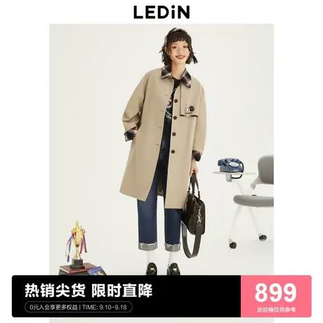 【商场同款】乐町时尚休闲外套23秋新款格纹拼接风衣C2BED3301图片