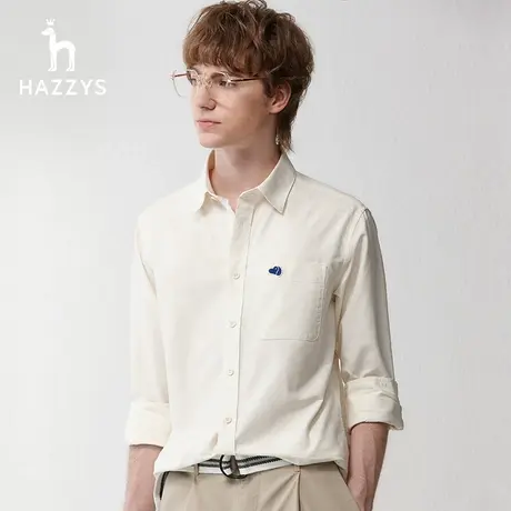 Hazzys哈吉斯奥莱春新款休闲纯色长袖衬衣男宽松时尚衬衫简约外套图片