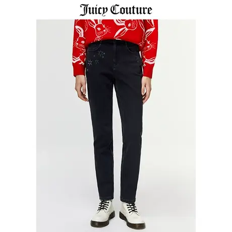 Juicy Couture橘滋牛仔裤女美式春季新款休闲绣花磨毛直筒牛仔裤图片