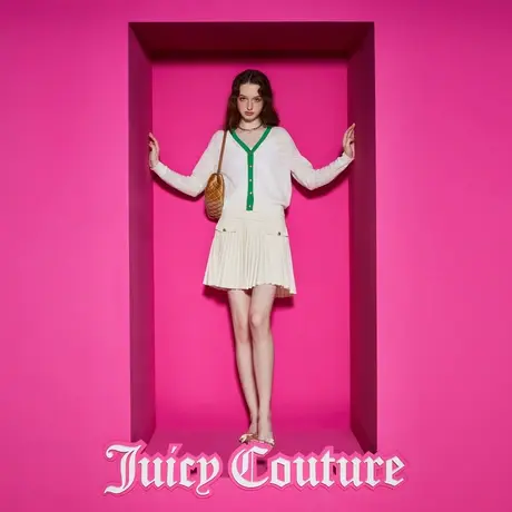 Juicy Couture橘滋2023新款轻盈透感提花撞色V领女针织衫图片