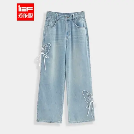 IEF/爱依服裤子2025夏季新款美式甜酷辣妹设计感百搭牛仔阔腿裤图片