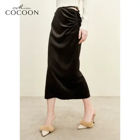 MISSCOCOON23老钱风冬新款女装简约气质OL中长款红色半身裙图片