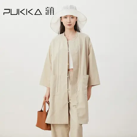 蒲PUKKA   天丝风衣女宽松中长款棉质大袖口中式门襟外套2023新品图片