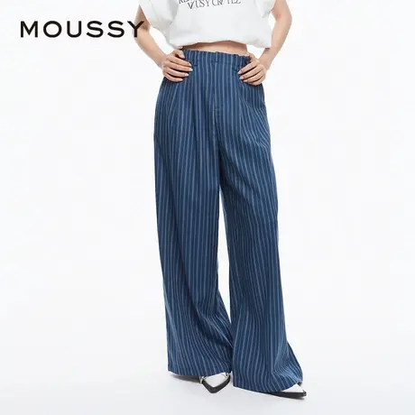 【明星同款】MOUSSY 夏季舒适通勤风条纹阔腿裤028HSZ30-1741图片