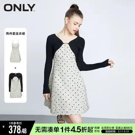ONLY冬季时尚针织长袖短款吊带套装连衣裙女|123107074图片