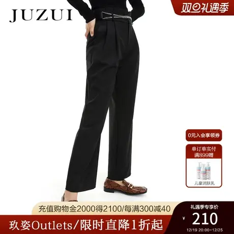 JUZUI玖姿奥莱春秋新款黑色休闲显瘦潮流时尚金属链舒适女阔腿裤商品大图