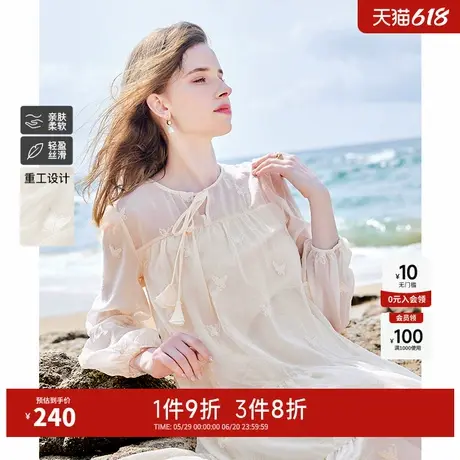 秋水伊人奥莱少女感娃娃裙子女设计感系带领长袖连衣裙图片