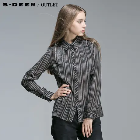 【上新】sdeer圣迪奥专柜正品女装淑女气质刺绣条纹衬衫0380589图片
