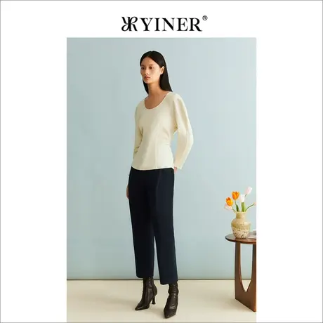 YINER音儿女装冬季法式优雅绵羊毛松弛锥形长裤休闲裤图片