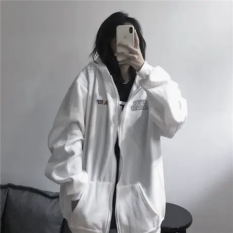 美式hiphop卫衣女2021宽松韩版潮ins设计感小众春秋薄款开衫外套图片