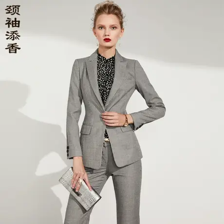 颈袖添香2023千鸟格气质OL职业装时尚修身商务正装羊毛套装图片