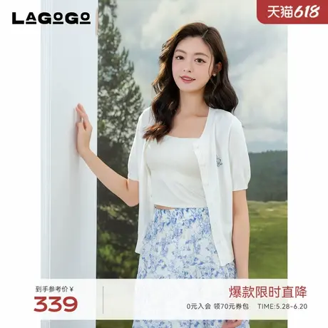 艺术家联名LAGOGO圆领短袖针织开衫女拉谷谷2025夏新款纯色上衣图片