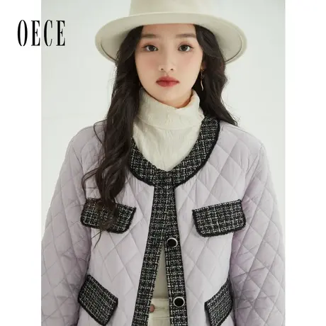 Oece高级感小香风棉衣冬季新款女装羽绒棉服气质短外套小个子图片