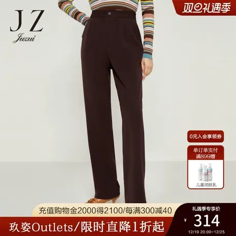 JZ玖姿都市通勤休闲裤女装2022秋季新款保暖磨毛时尚压褶直筒长裤图片