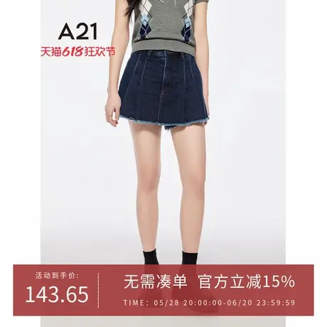 A21女装水洗毛边牛仔短裤2025夏新款简约休闲百褶裙裤宽松阔腿裤图片