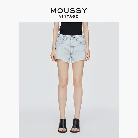 MOUSSY VINTAGE 2025夏季新品浅蓝色磨破短款牛仔裤540FSC11-2320图片
