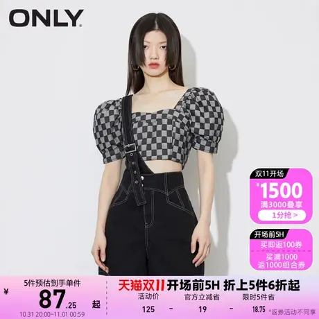 ONLY奥莱夏季薄款高腰显瘦减龄背带短裤牛仔裤女图片