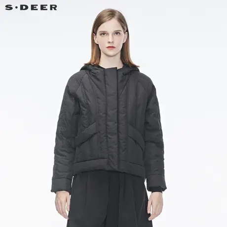 【预售】sdeer圣迪奥女装个性贴袋暗门襟设计连帽羽绒服S18482406图片