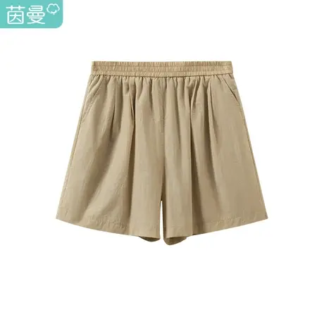 茵曼休闲松紧腰短裤女2023年夏季新款百搭A字型高腰直筒显瘦裤子图片