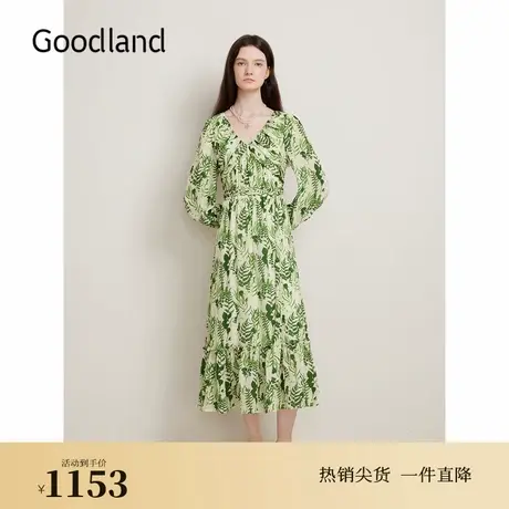 【真丝系列】Goodland美地春季桑蚕丝诗意碎花连衣裙图片