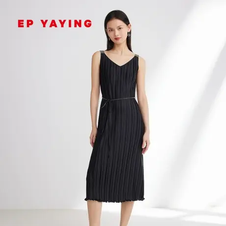 [匠心褶艺]EP雅莹小黑裙 简约质感法式吊带连衣裙 商场同款4212A图片