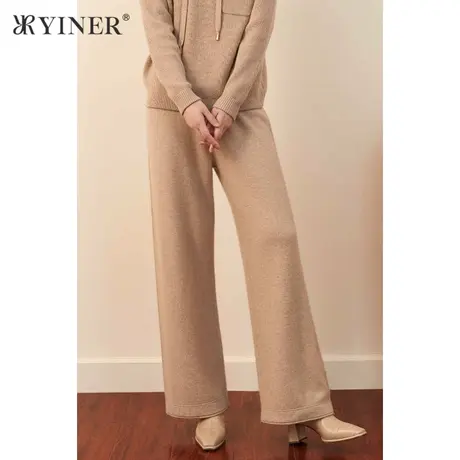 YINER音儿女装冬季纯羊绒针织阔腿休闲裤图片