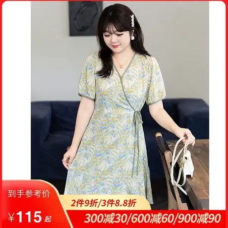 2023夏季新款大码女装连衣裙显瘦遮肉胖妹妹减龄荷叶摆A字雪纺裙图片