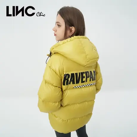 LINC金羽杰2023秋冬新款连帽动感炫彩反季断码短款面包服羽绒服女图片