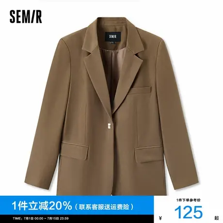 森马外套女中长款咖啡色一粒扣2024秋季新款休闲西服直筒小西装潮图片
