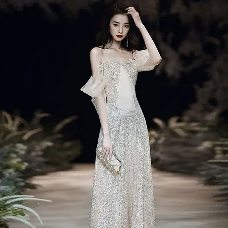 主持人高端晚礼服裙女2023新款宴会气质长款性感平时可穿气场女王图片