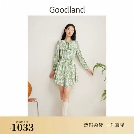 【云感真丝羊毛】Goodland美地春季桑蚕丝碎花连衣裙图片
