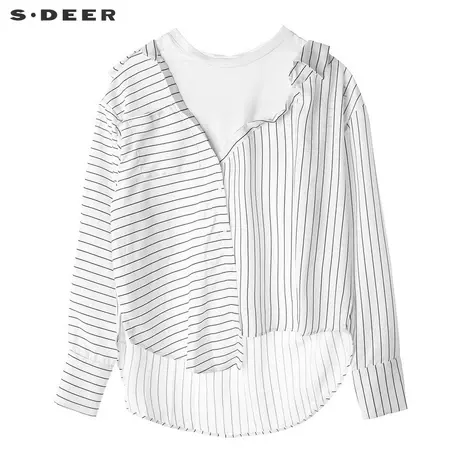 sdeer圣迪奥黑白条纹假两件设计前短后长弧形上衣S18280533图片