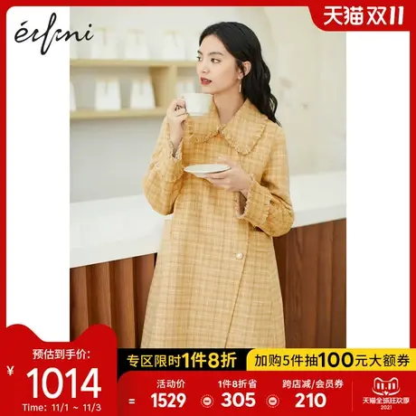 伊芙丽毛呢外套2020冬季新款国风韩版中长款设计感大衣女双面呢图片