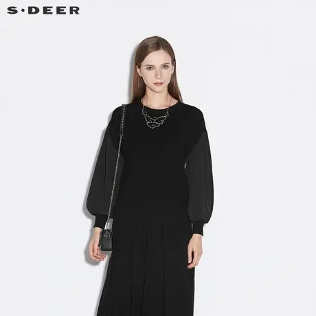 【直播间专属】sdeer圣迪奥罗纹圆领拼接弹力长袖针织衫S21363532图片