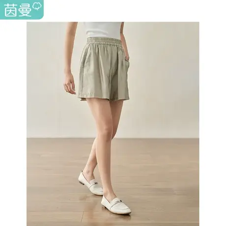 茵曼通勤直筒短裤女装2023年夏季新款百搭纯色宽松显瘦松紧腰裤子图片