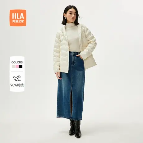 HLA/海澜之家连帽便携轻薄女士羽绒服秋冬季新款黑色直筒外套女装图片