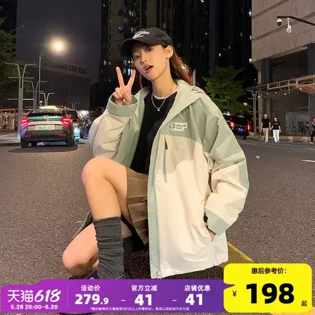 唐狮冬季新款连帽拼接工装外套女加厚保暖宽松休闲运动风上衣W1图片