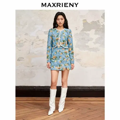 【奥莱】MAXRIENY欧式复古扶桑花提花半裙直筒短裙图片