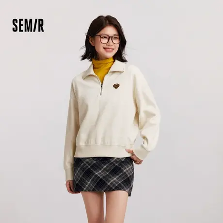 [商场同款]森马卫衣女小狗套头衫oversize冬2024新款抓绒立领叠穿图片