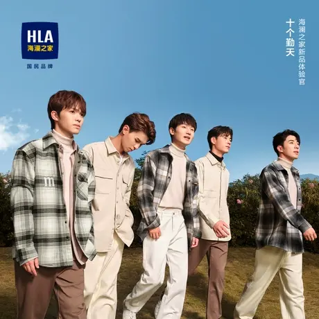 HLA/海澜之家茄克式衬衫格纹加绒夹克23秋冬季新款保暖外套男士图片